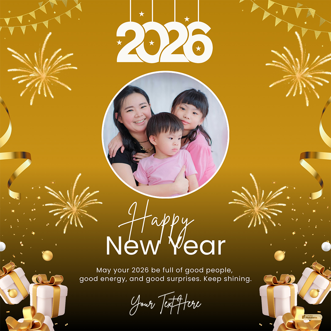 Happy New Year 2026 Greeting Photo Frame With Name