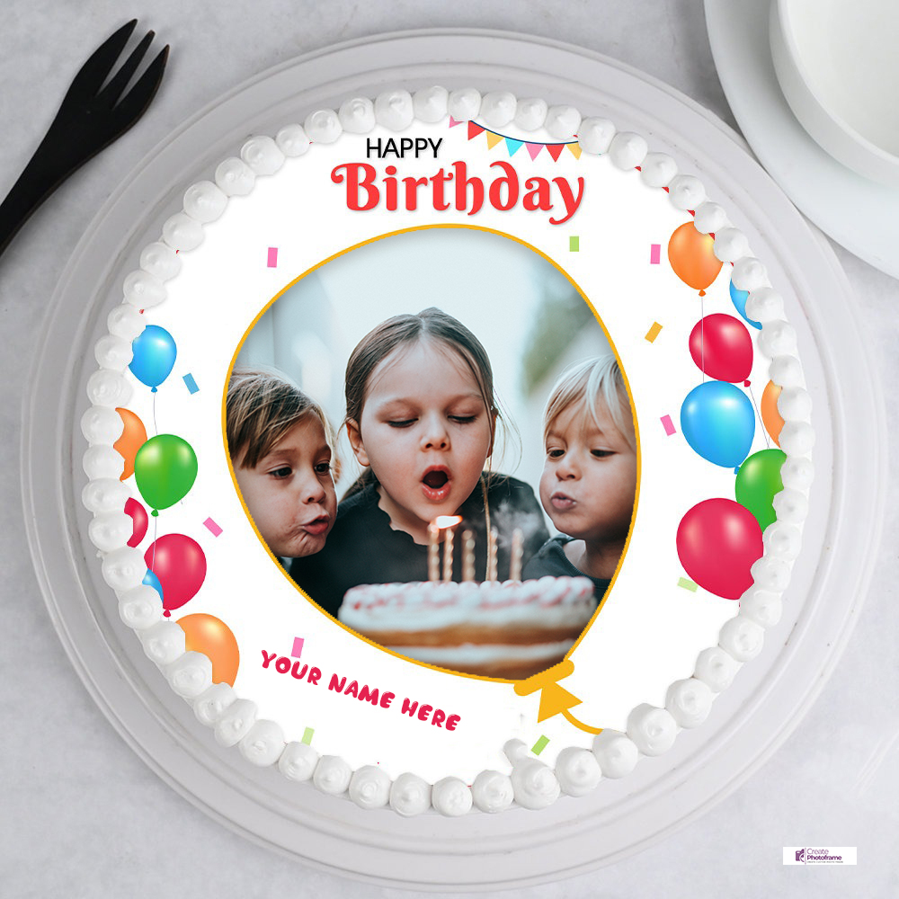 Birthday Cake Balloon Theme Photo Frame With Custom Name