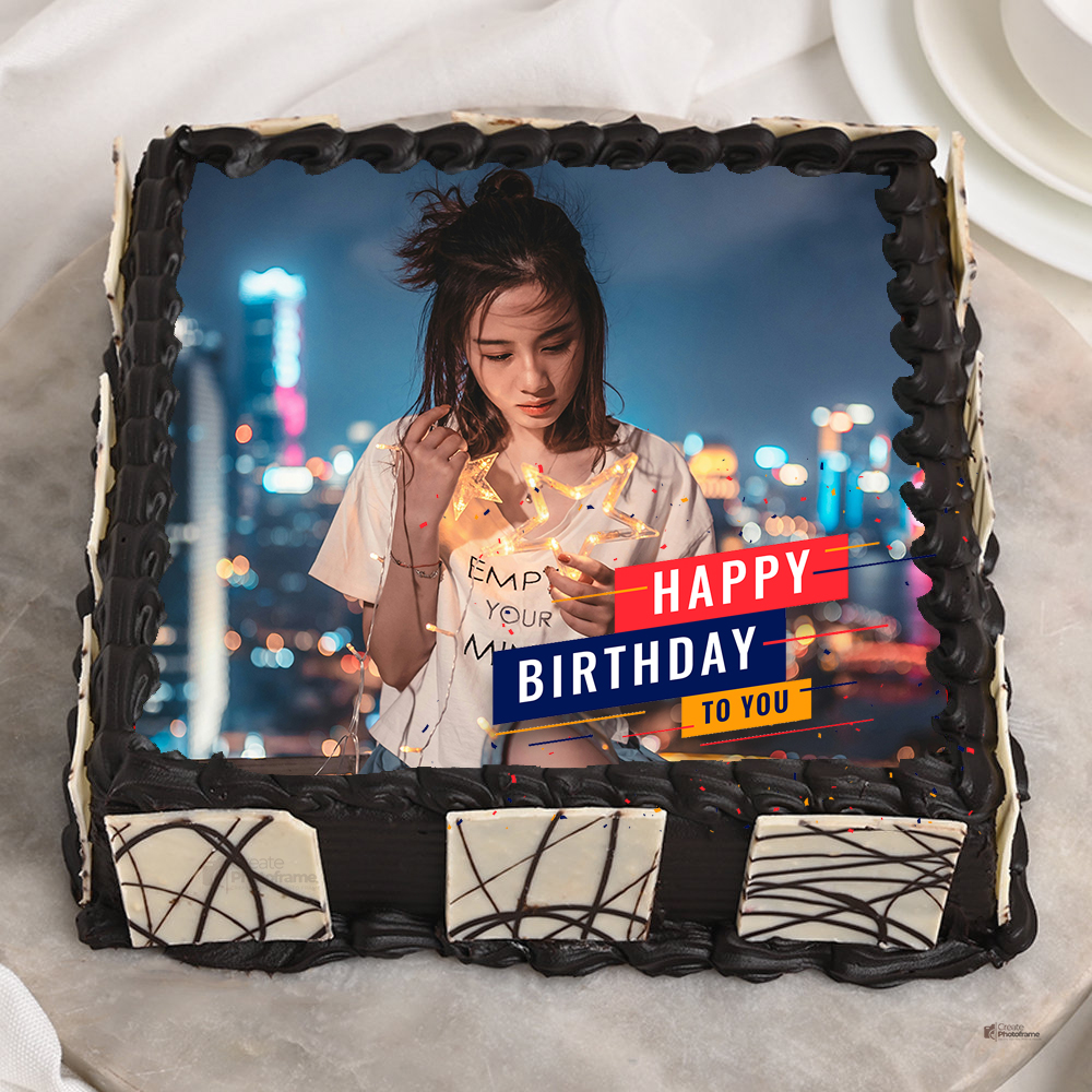 Square Chocolate Birthday Cake Photo With Custom Name