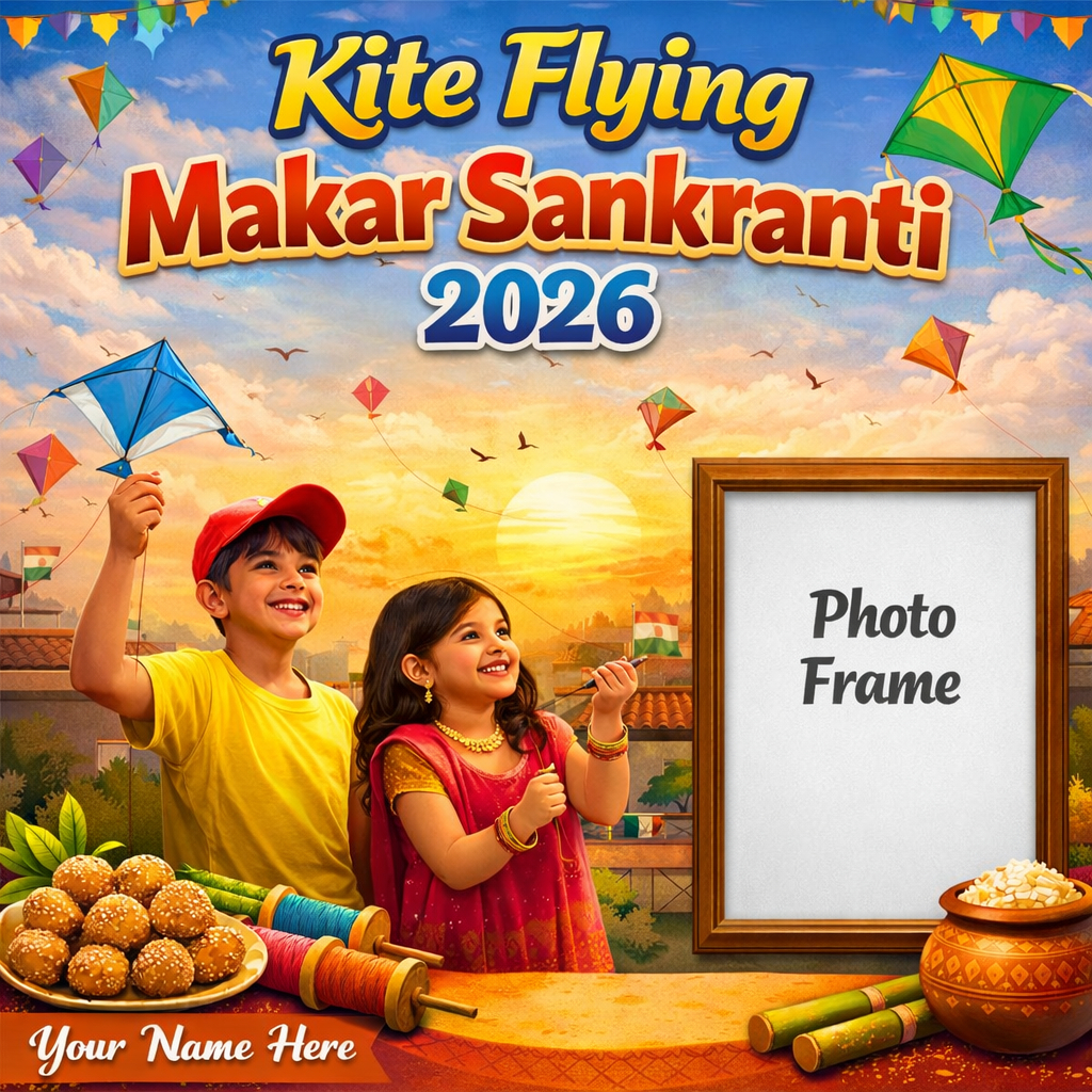Kite Flying Makar Sankranti 2026 Status Photo Editing With Custom Name