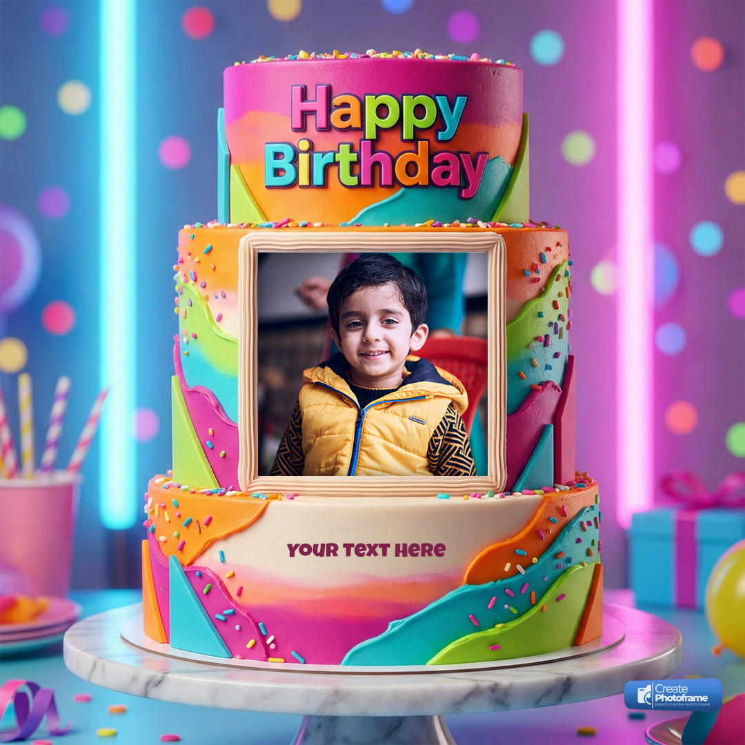 Rainbow Birthday Cake Photo Frame With Name