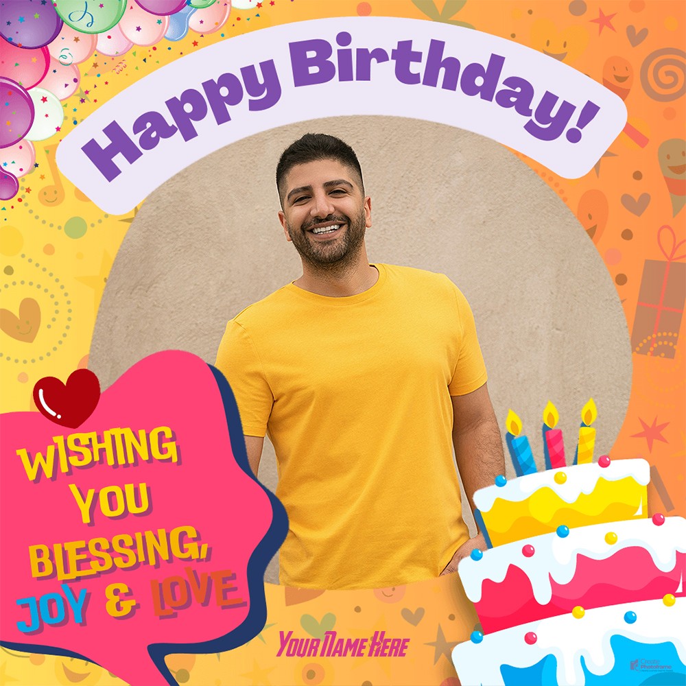 Make Your Happy Birthday Cake Card With Name And Picture Frame