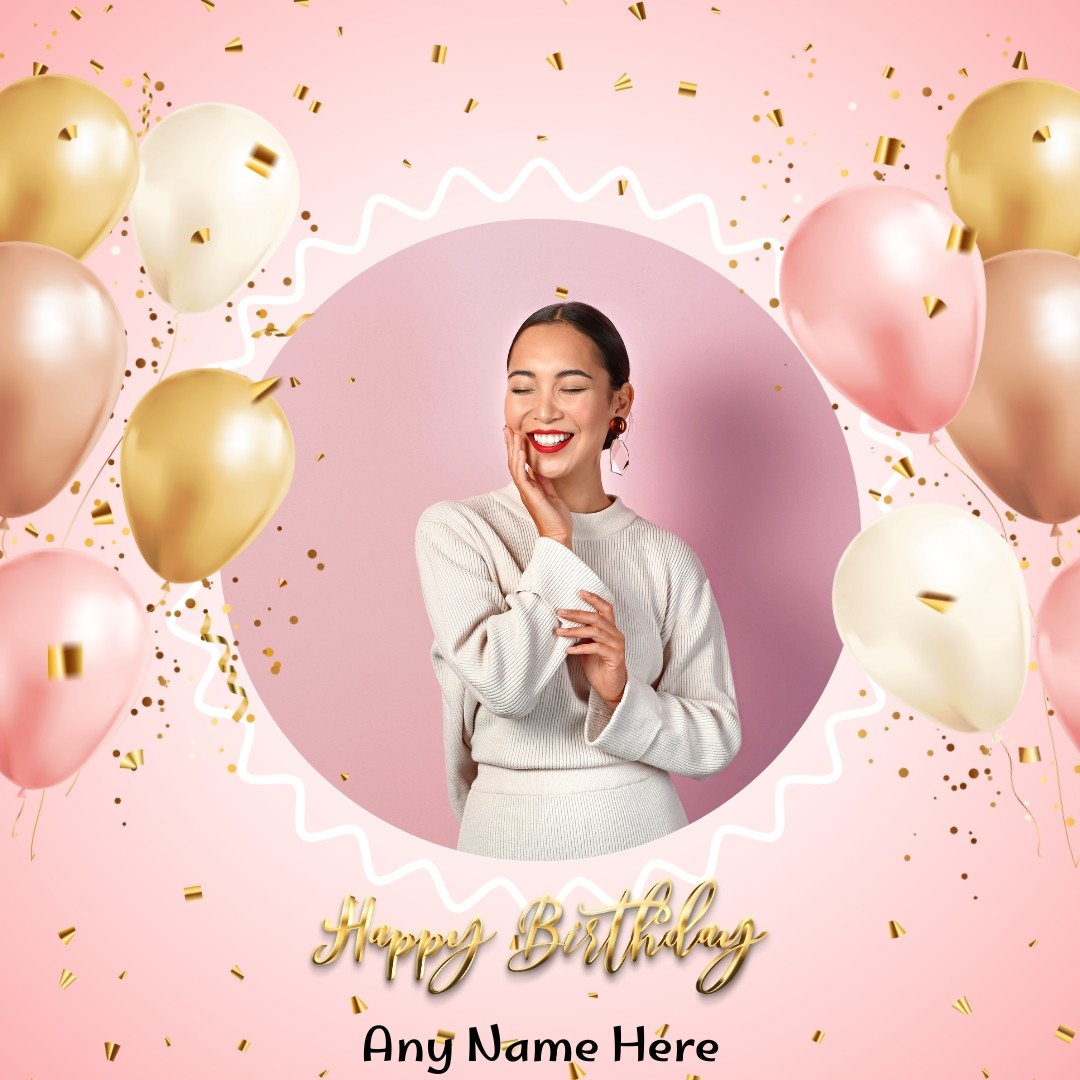Happy Birthday Pink Template Photo Frame With Name