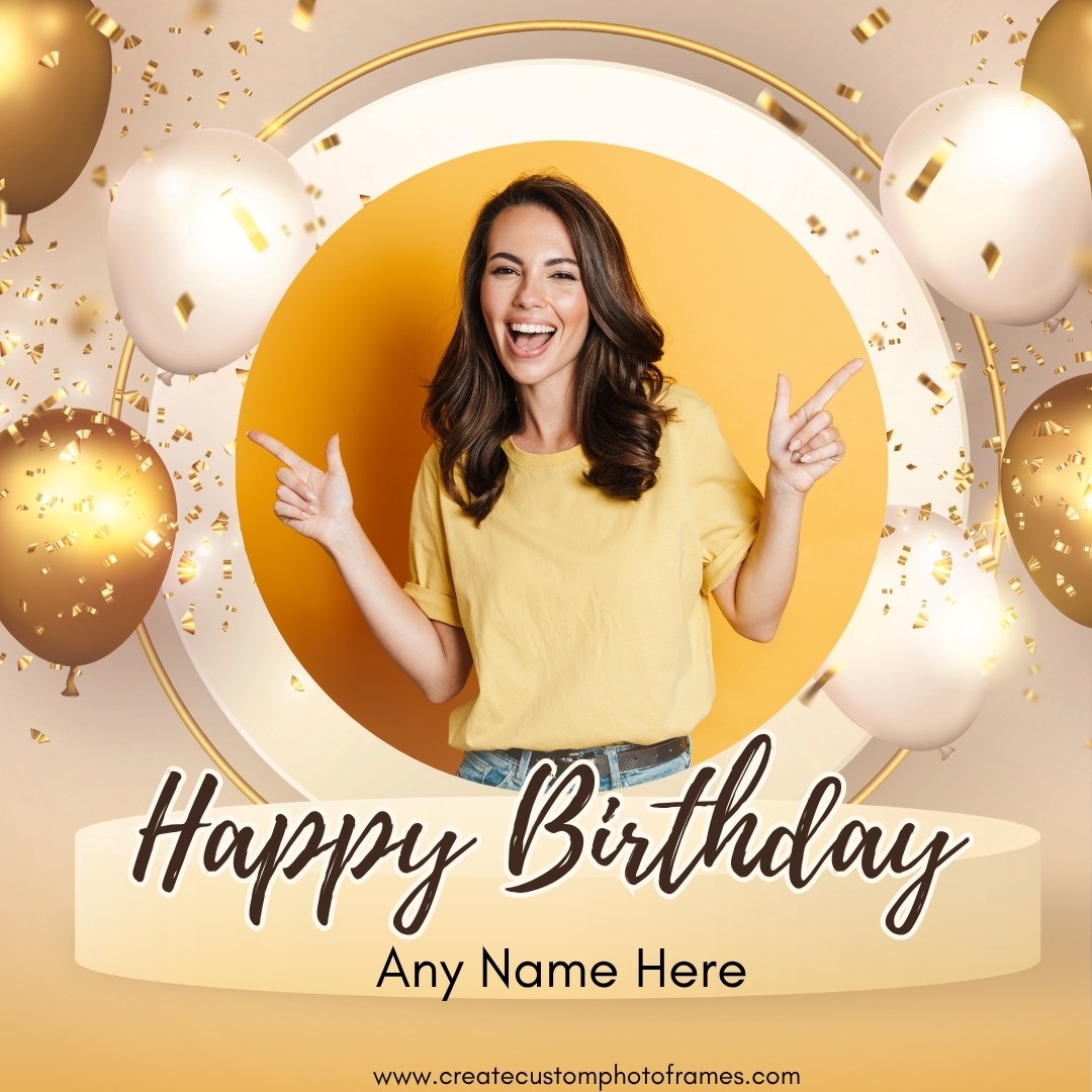 Yellow Golden Birthday Frame With Name And Photo Download