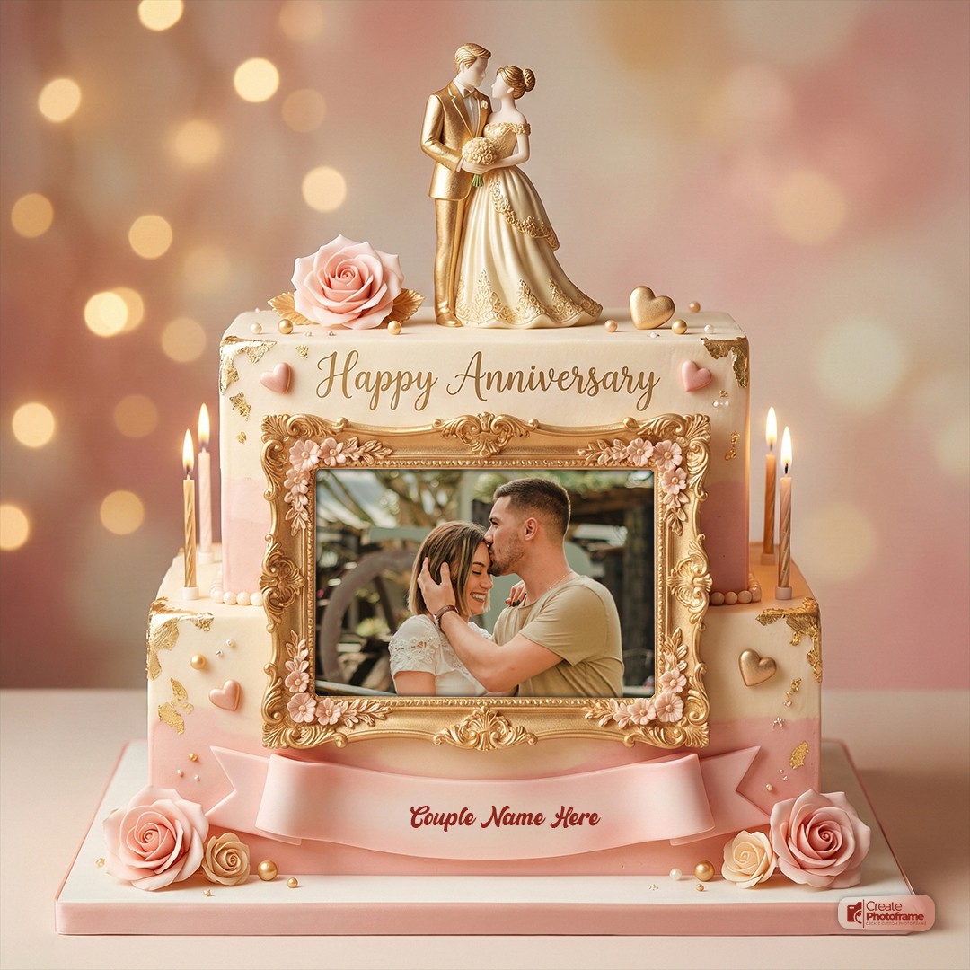 Write Custom Name And Photo On Anniversary Cake